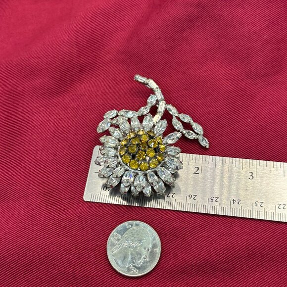 Rare! VTG Ben Reig Sunflower Brooch w/Yellow & Clear Crystals. - Picture 8 of 13